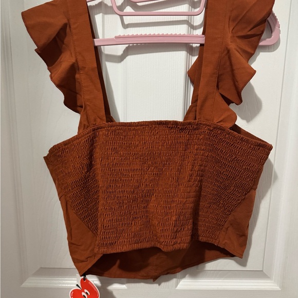 Cider Rust-Brown Ruffle Tie-Front Crop Top - Picture 2 of 4